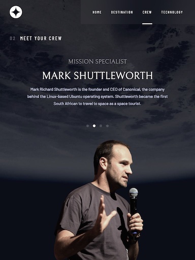 Space tourism website, screenshot of crew page (tablet)