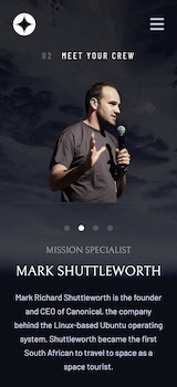 Space tourism website, screenshot of crew page (mobile)